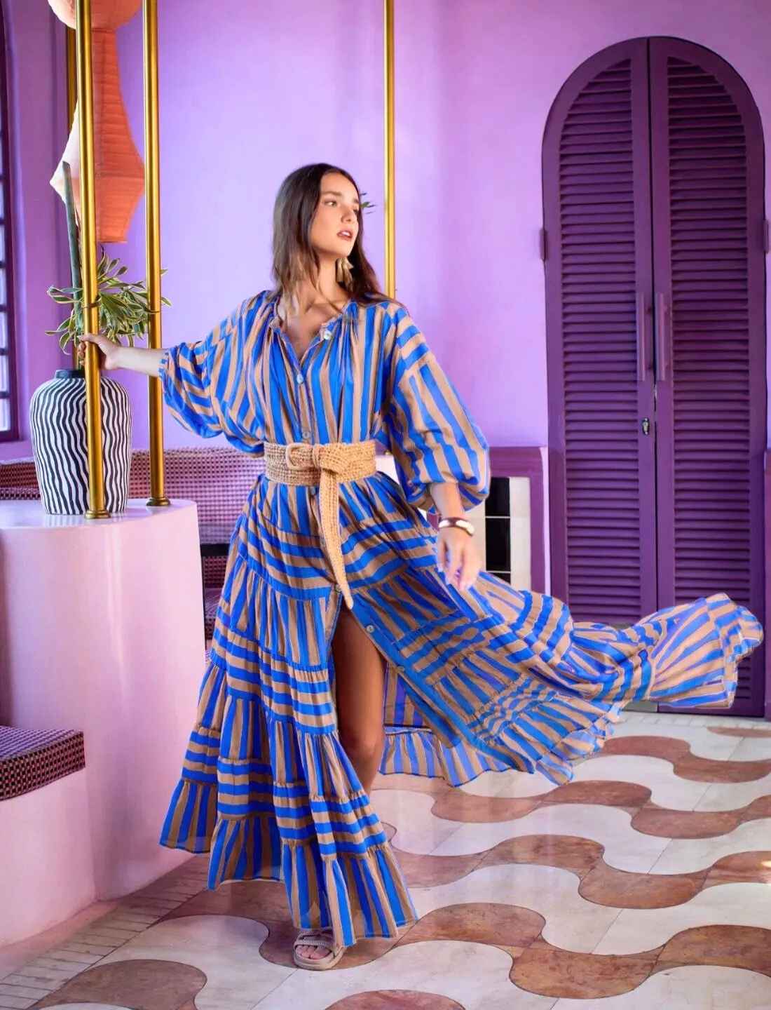 ELLA WOMEN BOHEMIAN MAXI DRESS STRIPE