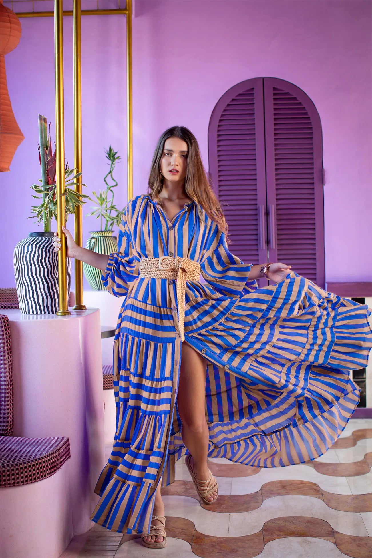 ELLA WOMEN BOHEMIAN MAXI DRESS STRIPE