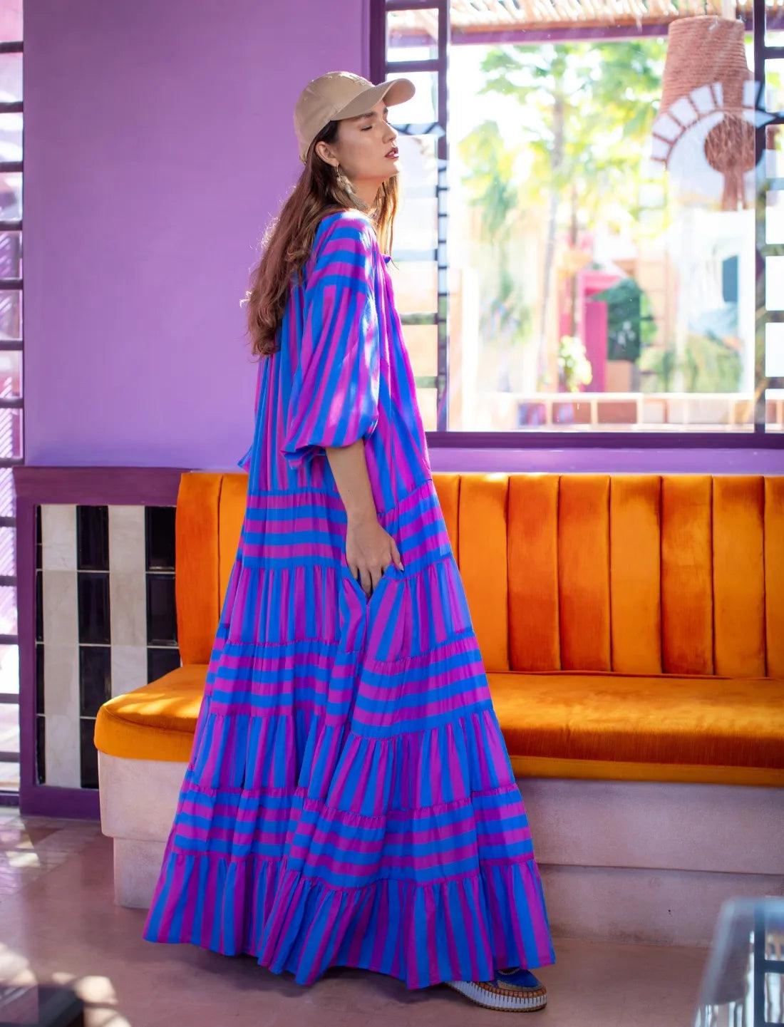 ELLA WOMEN BOHEMIAN MAXI DRESS STRIPE - Erika Peña