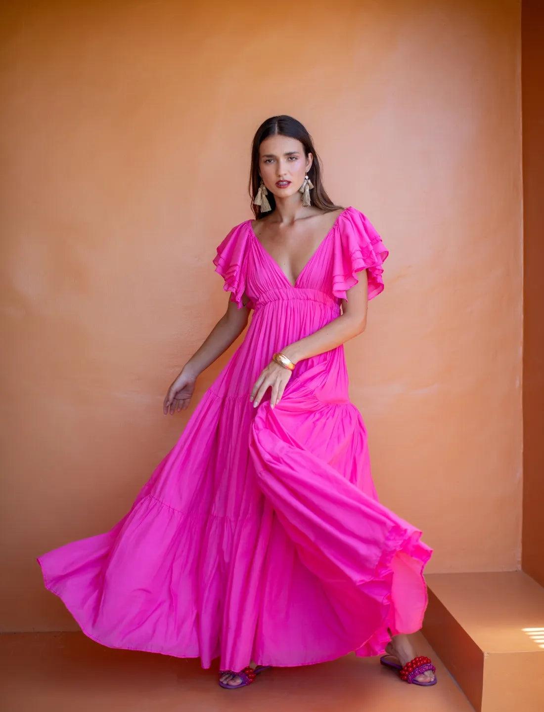 VALE MAXI DRESS WITH SLEEVES - Erika Peña