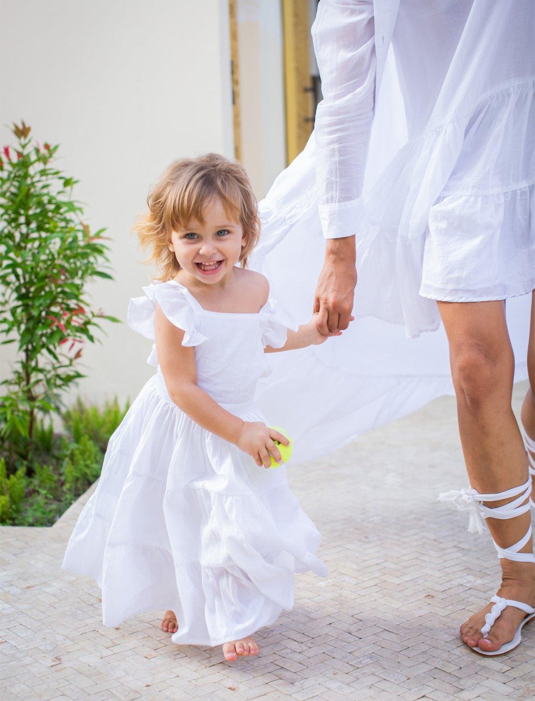 Lolita Apron Ruffled Sleeved Tiered Little Girls Dress - WHITE - Erika Peña