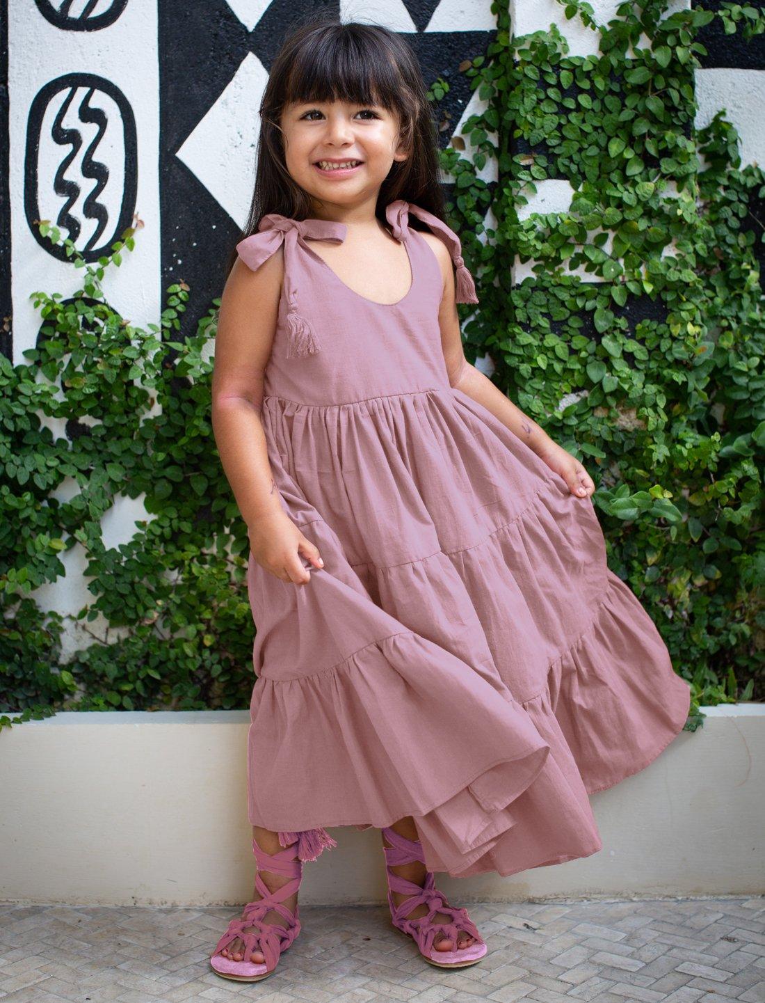 Carmencita Tassel Straps Tie Tiered Singlet Little Girl Dress - DESERT - Erika Peña