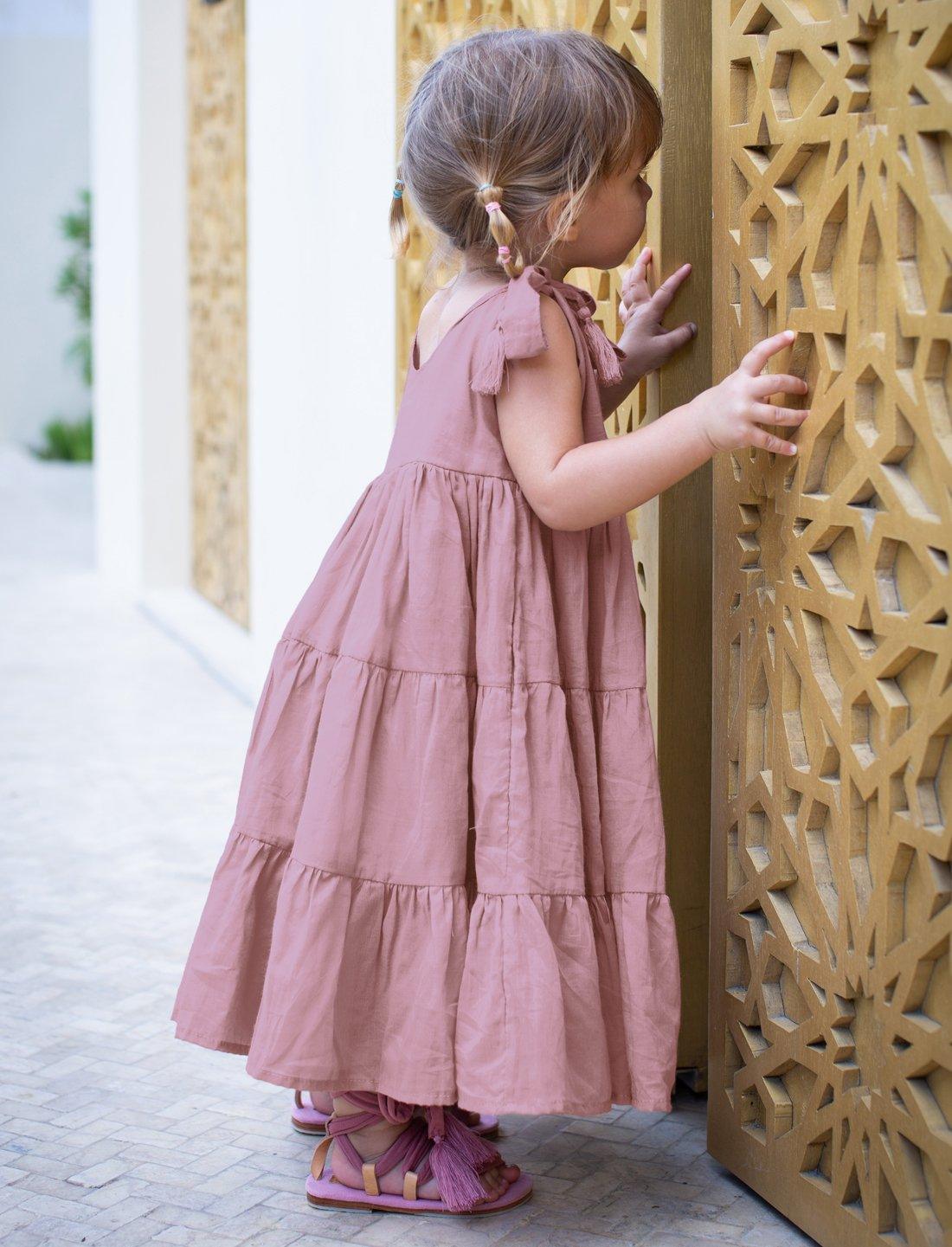 Carmencita Tassel Straps Tie Tiered Singlet Little Girl Dress - DESERT - Erika Peña