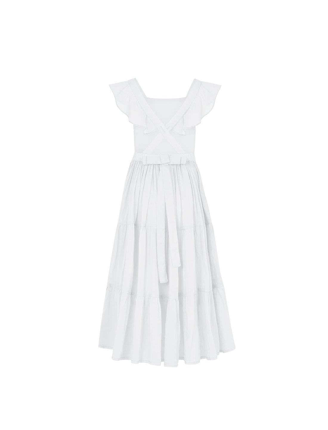 Lolita Apron Ruffled Sleeved Tiered Little Girls Dress - WHITE - Erika Peña