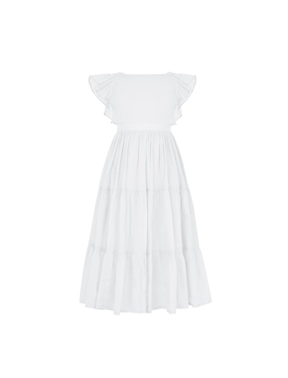 Lolita Apron Ruffled Sleeved Tiered Little Girls Dress - WHITE - Erika Peña