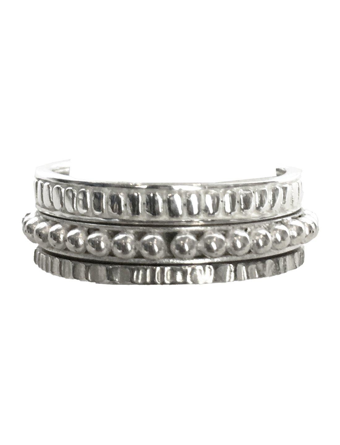 STACK RING PEBBLE EMBOSSED SILVER SET - Erika Peña